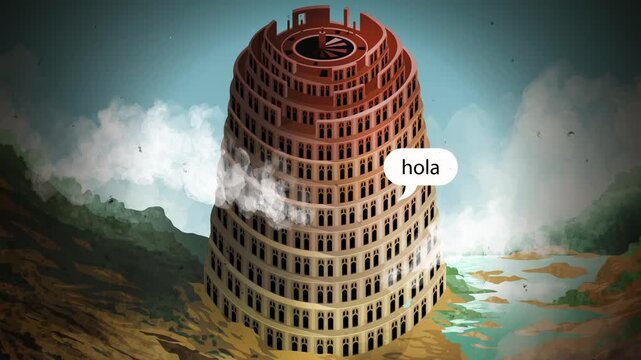 tower of babel with people speaking multiple languages