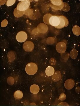 Warm, golden bokeh lights floating against a dark, speckled background