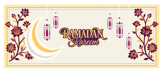 Ramadan Kareem Horizontal Banner. Greeting Cards. Invitation. Wallpaper. Vector.