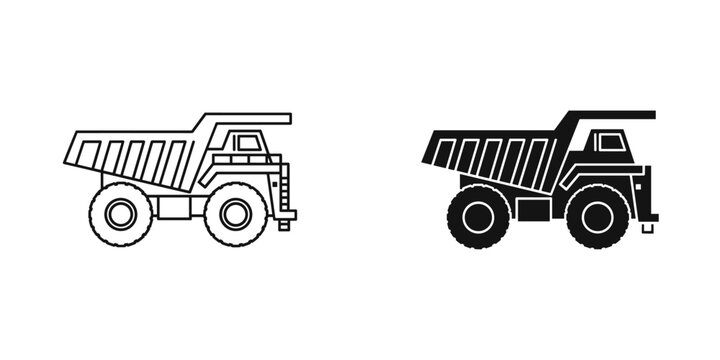 Dump Truck Icons - Simple Line Art Design