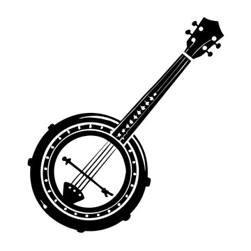 banjo in folk americana style icon silhouette illustration for country music and traditional heritage design