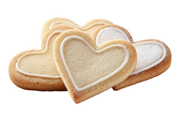 Three heart shaped sugar cookies with white icing and sugar coating image