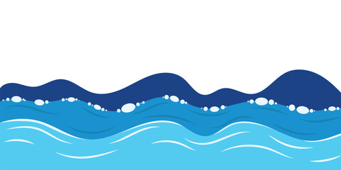 Fototapeta premium Blue ocean waves abstract vector background. Cartoon blue ocean splash waves background. Abstract blue watercolor waves illustration flowing sea or ocean water background, ocean wave.