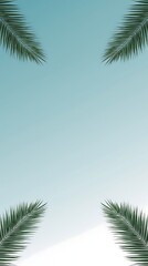 Obraz premium Generative AI Vibrant Palm Fronds Framing Bright Sky Scene