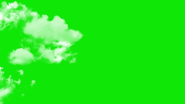 4k white cloud moving on green screen, flying clouds green screen animation, clouds zoom shot, Animated clouds motion graphic effects, Chroma key cloud effects. 