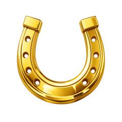 Obraz premium Golden horseshoe with a shiny finish and multiple holes for nails displayed prominently on a clean studio shot on white and transparent