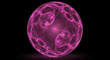 Abstract pink orb with intricate fractal patterns on black background.