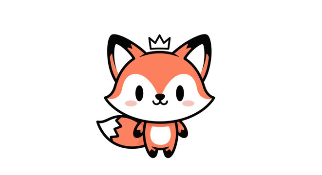 Cartoon fox with crown on white