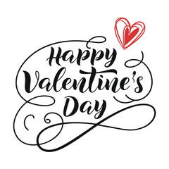Obraz premium Happy valentine's day elegant calligraphy with a vibrant red heart illustration