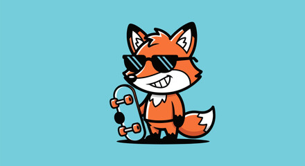 Obraz premium Cartoon fox with sunglasses and skateboard
