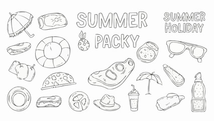 Summer holiday packing list items and text.