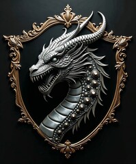 3d fantasy dragon shield, golden dragon on black