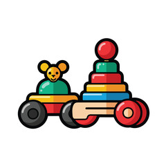 Colorful Toy Car with Stacked Blocks and Bear.