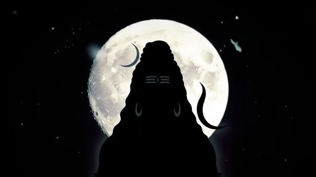 Shiva Silhouette Against Full Moon.