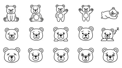Cute Cartoon Bear Emoticons and Poses Collection. © Cihu