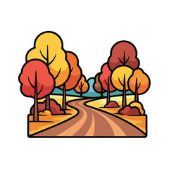 Colorful Trees Lining a Winding Road.