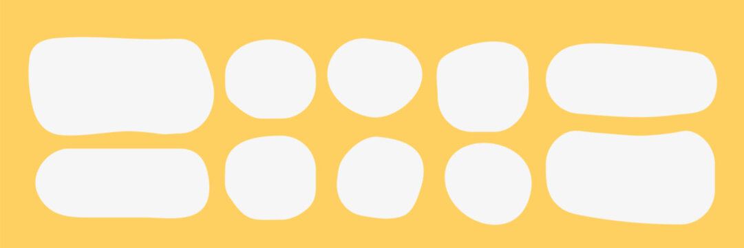 Dialog box frames collection. Set of organic blobs, deform shapes or promo tags. Vector fluid forms on orange background