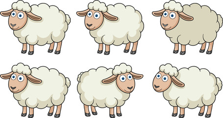 Obraz premium Cute cartoon sheep character set in different poses, farm animal illustration collection for kids design, education, stickers, games, and children themed projects