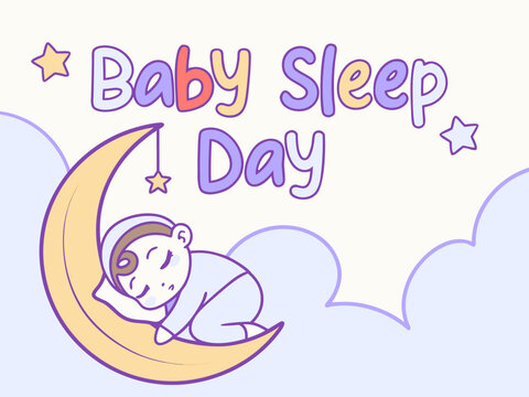 Baby sleeping on moon in clouds with stars  peaceful infant slumber