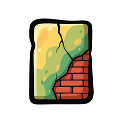 Cracked Wall Illustration with Brick Pattern.