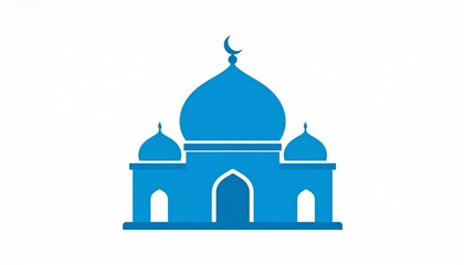 Naklejka premium Blue Islamic Mosque Vector Illustration with Crescent Moon Minimalist Design