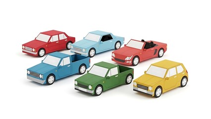 Fototapeta premium Colorful Toy Cars Collection on White Background.