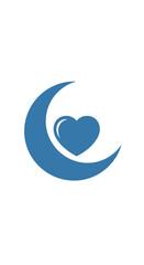 Blue Crescent Moon and Heart Abstract Logo on Isolated White Background