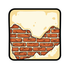 Damaged Brick Wall with Peeling Plaster.