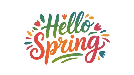 Obraz premium Hand-lettered typography featuring the phrase “Hello Spring” in flowing brush lettering with fresh pastel colors. Cheerful, light, and modern seasonal design. 