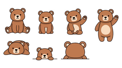 Cute Cartoon Bear Characters in Various Poses. © Yooo