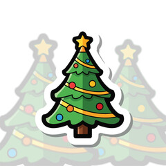 Decorated Cartoon Christmas Tree with Ornaments.