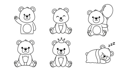 Obraz premium Cute cartoon bear illustrations in various poses and activities.