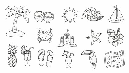 Summer Beach Vacation Icons Collection Hand Drawn Style. © emo