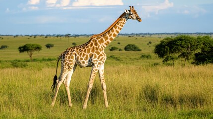 Obraz premium A Majestic Giraffe Grazing in the African Savanna