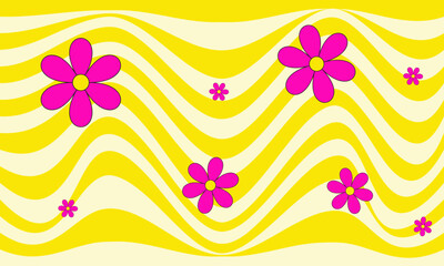 pink flower with yellow light stripes lines wave curves funny style flag curtain graphic abstract background