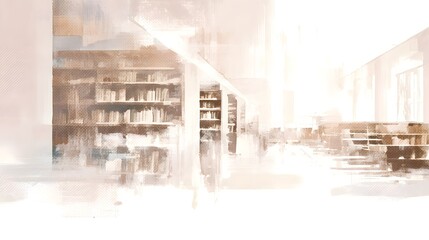Serene university library watercolor illustration calm educational setting stock image perfect for learning