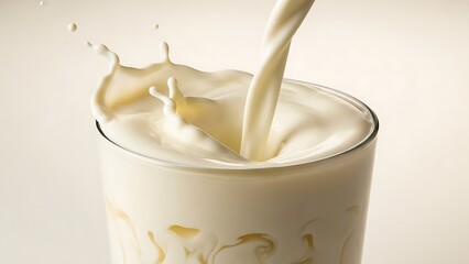 Fresh Milk Pouring into a Glass with a Splash.