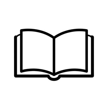 Simple black outline icon representing an open book on transparent background