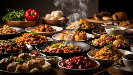 Obraz premium A Feast of Indian Cuisine Aromatic Spices and Delicious Dishes.