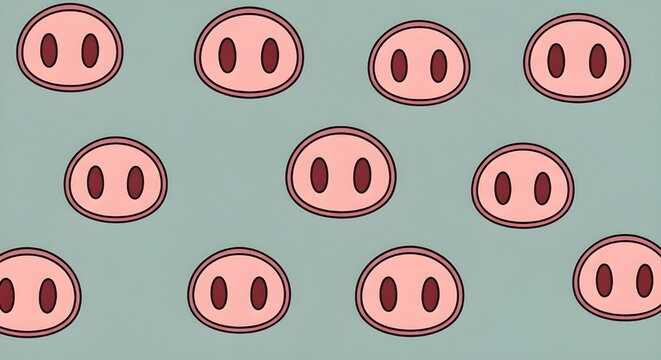  cute seamless pattern of pink pig noses  on sage blue background