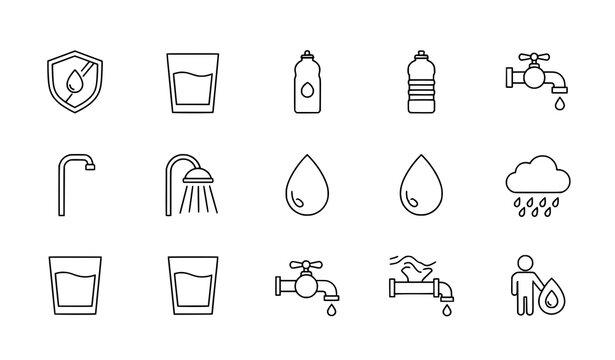 Water and hydration line icon set with editable stroke vector