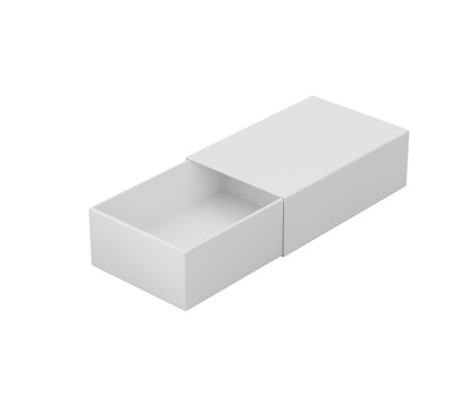 White sliding drawer box mockup partially open for product branding. , 3d illustration