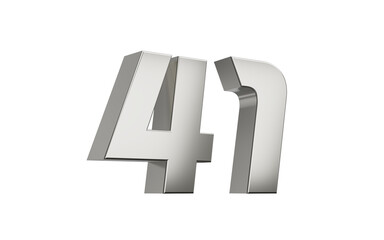 Obraz premium 3d Silver number 41 Forty one sleek metallic look with a slight shadow effect, 3d illustration