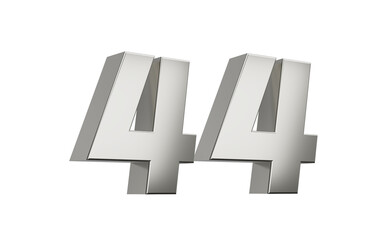 Obraz premium 3d Silver number 44 Forty four sleek metallic look with a slight shadow effect, 3d illustration