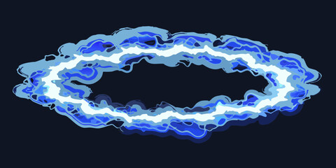 Abstract blue oval shape with a glowing white inner line on black