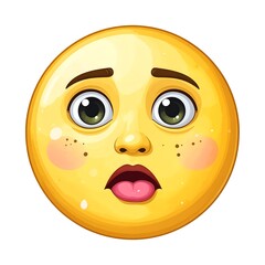 Fototapeta premium Round yellow face displaying a shocked expression, with wide eyes and open mouth on a white background