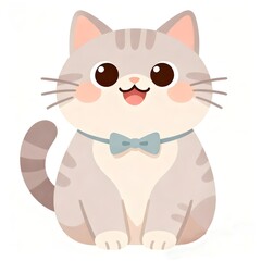 Adorable grey cat with bow tie sitting happily