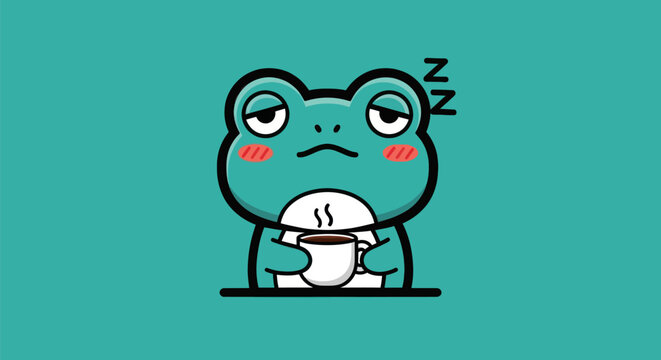 Cartoon frog with coffee