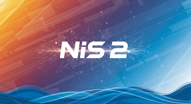 NiS 2 logo displayed prominently on a blue gradient background with wavy lines and abstract shapes