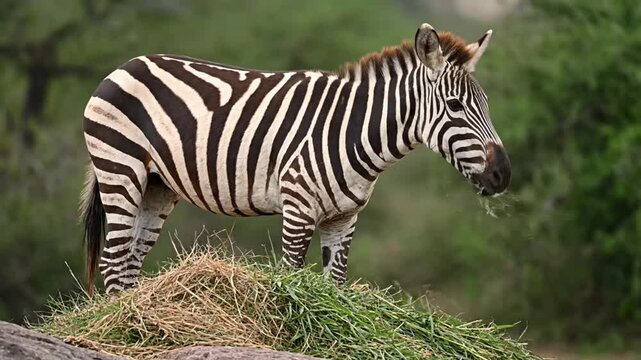 Zebra grazing in savanna.